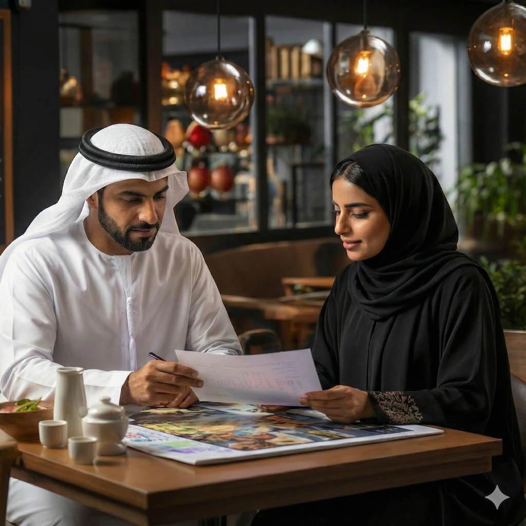 Emirati technology consultants collaborating on a digital transformation strategy in Abu Dhabi